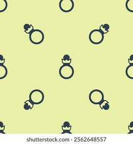 Blue Diamond engagement ring icon isolated seamless pattern on yellow background.  Vector