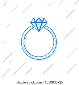 Blue Diamond engagement ring line icon isolated on white background. Vector Illustration