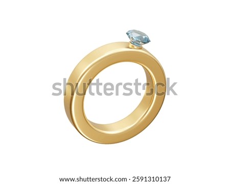 Blue Diamond Gold Ring icon 3d render. Weeding ring icon 3d render illustration