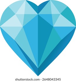 A blue diamond heart with geometric facets isolated on white background