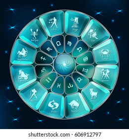 Blue diamond horoscope circle.Circle with signs of zodiac.Vector illustration