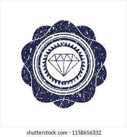 Blue diamond icon inside distressed with rubber seal texture