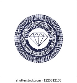 Blue diamond icon inside rubber grunge texture stamp