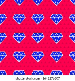 Icono del Diamante Azul aislado sin fisuras en el fondo rojo. Símbolo de joyería. Piedra Madre.  Ilustración vectorial