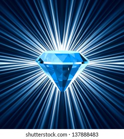 Blue diamond on bright background. Vector illustration