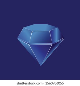 blue diamond on dark background, vector gem stone design