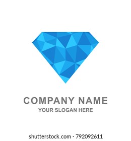 Blue Diamond Polygon Style Gemstone Jewelry Logo Vector Illustration