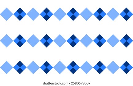 blue diamond repeat horizontal strip pattern, replete image design for fabric printing, checkerboard 