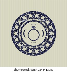 Blue diamond ring icon inside distress grunge style stamp
