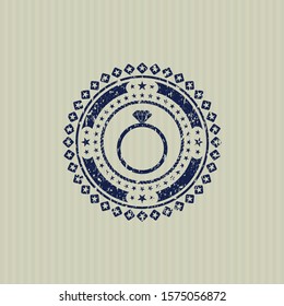 Blue diamond ring icon inside distress grunge style stamp