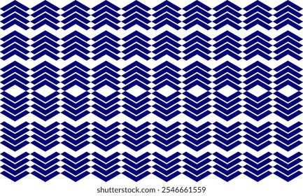 Blue diamond seamless triangle line horizontal row on white pattern, up arrow, Zigzag chevron on white tile repeat seamless pattern replete image design fabric print, rhombus, checkerboard