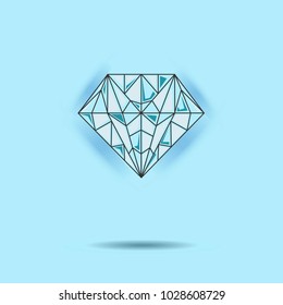 A blue diamond with a shadow underneath. Polygon style. For logo or advertisement.