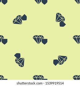 Blue Diamond with shield icon isolated seamless pattern on yellow background. Jewelry insurance concept. Security, safety, protection, protect concept.  Vector Illustration