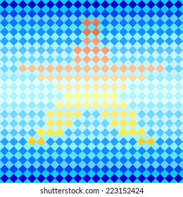 Blue diamond and star shape mosaic striped geometric seamless pattern, vector