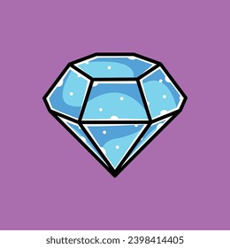 Blue Diamond Vector Cartoon Illustration. Gaming Icon Concept Isolated Premium Vector. Flat Cartoon Concept for Gamers. Cute Doodle Cartoon Illustration Style. Suitable for any Project
