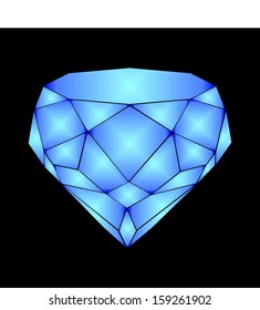 Blue diamond vector icon isolated on black background realistic .