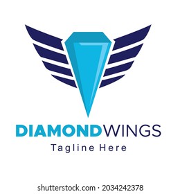 blue diamond wings logo template vector design