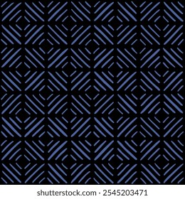 blue diamonds from hand drawn lines. black repetitive background. vector seamless pattern. geometric fabric swatch. folk decorative art. wrapping paper. design template for textile, linen, home decor