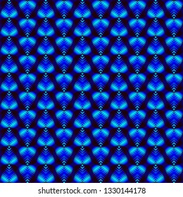 Blue diamonds from heavenly stars on dark hearts in a bright intersection. Universal pattern for holidays and love themes.