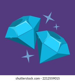 Icono vector de diamantes azules. Ilustración de dos cristales brillantes, símbolo de juego del tesoro. Gema de lujo.