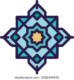 A blue diamond-shaped geometric Islamic pattern reflecting tradition and Ramadan celebration.