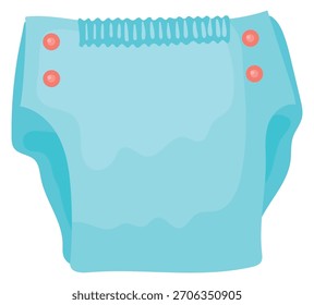 A blue diaper with red buttons
