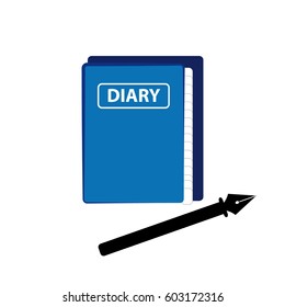 Blue diary on white background. Vector illustration.