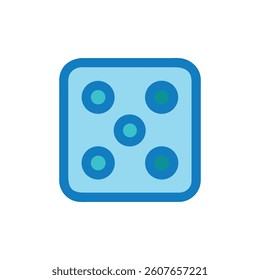 Blue Dice with Five Dots Icon Illustration