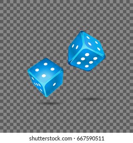 Blue dice on transparent background. Vector illustrator