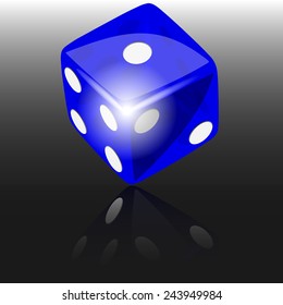 Blue dice with reflect on dark background illustration vector