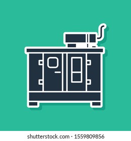 Blue Diesel power generator icon isolated on green background. Industrial and home immovable power generator.  Vector Illustration