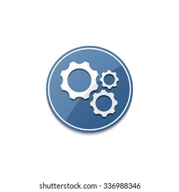 Blue different size gears icon with shadow
