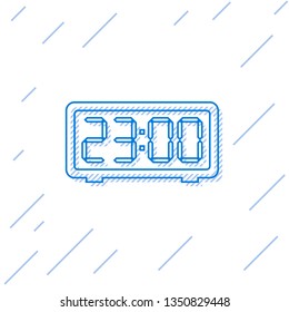 Blue Digital alarm clock line icon isolated on white background. Electronic watch alarm clock. Time icon. Vector Illustration