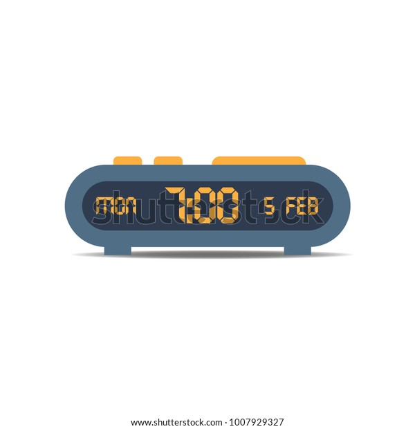 Blue digital alarm clock vector illustration\
on white backgorund