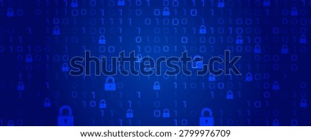 Blue digital background with binary code and padlock icons, illustrating cybersecurity, data protection, and secure information networks. Technology concept.
