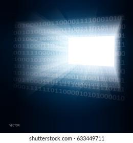 Blue digital binary data on glowing computer screen. VECTOR