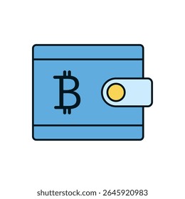 Blue digital bitcoin ícone da carteira para armazenar criptomoeda no sistema de transação financeira blockchain