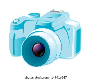 Blue digital camera on a white background