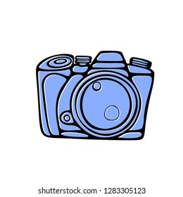 Blue digital camera. Vector illustration.