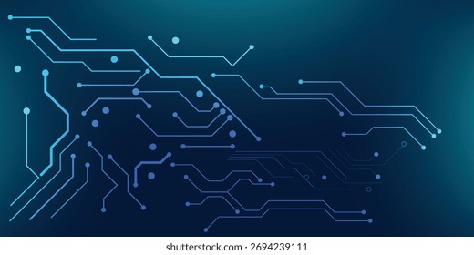 Fondo de placa de circuito digital azul con líneas de tecnología brillante para el diseño moderno.