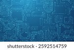Blue Digital Circuit Trace Lines Technology Background. Abstract Digital Tech Bg. Electronics and Computer Technology Concept. Chip And Circuit Board. Vector Illustration. Chip Connectors.