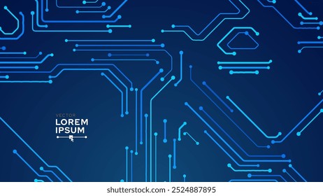 Blue Digital Circuit Trace Lines Technology Background. Abstract Digital Tech Bg. Electronics and Computer Technology Concept. Chip And Circuit Board. Vector Illustration. Chip Connectors.