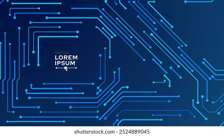 Plano de fundo da tecnologia Blue Digital Circuit Trace Lines. Resumo Digital Tech Bg. Conceito de tecnologia eletrônica e de computador. Placa De Chip E Circuito. Ilustração de vetor. Conectores de chip.