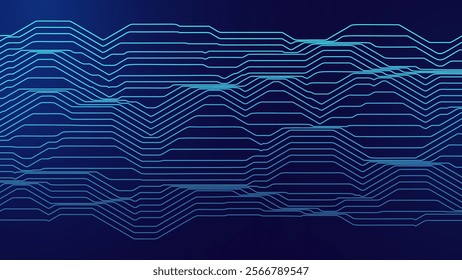 Blue Digital Circuit Trace Lines Technology Background. Abstract Digital Tech Bg. Electronics and Computer Technology Concept. Chip And Circuit Board. Vector Illustration. Chip Connectors.