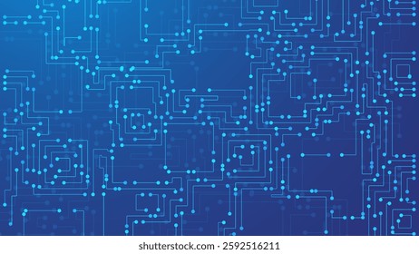 Blue Digital Circuit Trace Lines Technology Background. Abstract Digital Tech Bg. Electronics and Computer Technology Concept. Chip And Circuit Board. Vector Illustration. Chip Connectors.