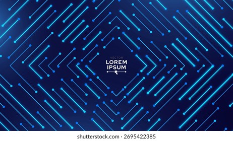 Blue Digital Circuit Trace Lines Technology Background. Abstract Digital Tech Bg. Electronics and Computer Technology Concept. Chip And Circuit Board. Vector Illustration. Chip Connectors.