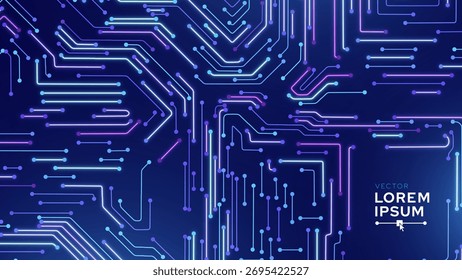 Plano de fundo da tecnologia Blue Digital Circuit Trace Lines. Resumo Digital Tech Bg. Conceito de tecnologia eletrônica e de computador. Placa De Chip E Circuito. Ilustração de vetor. Conectores de chip.