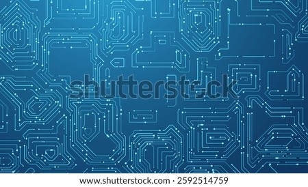Blue Digital Circuit Trace Lines Technology Background. Abstract Digital Tech Bg. Electronics and Computer Technology Concept. Chip And Circuit Board. Vector Illustration. Chip Connectors.