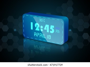 Blue digital Clock.Vector