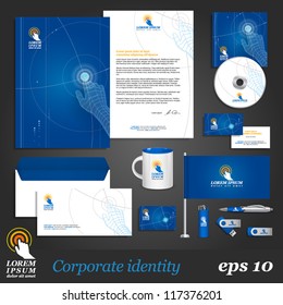 Blue digital corporate identity template with hand. Vector company style for brandbook and guideline. EPS 10